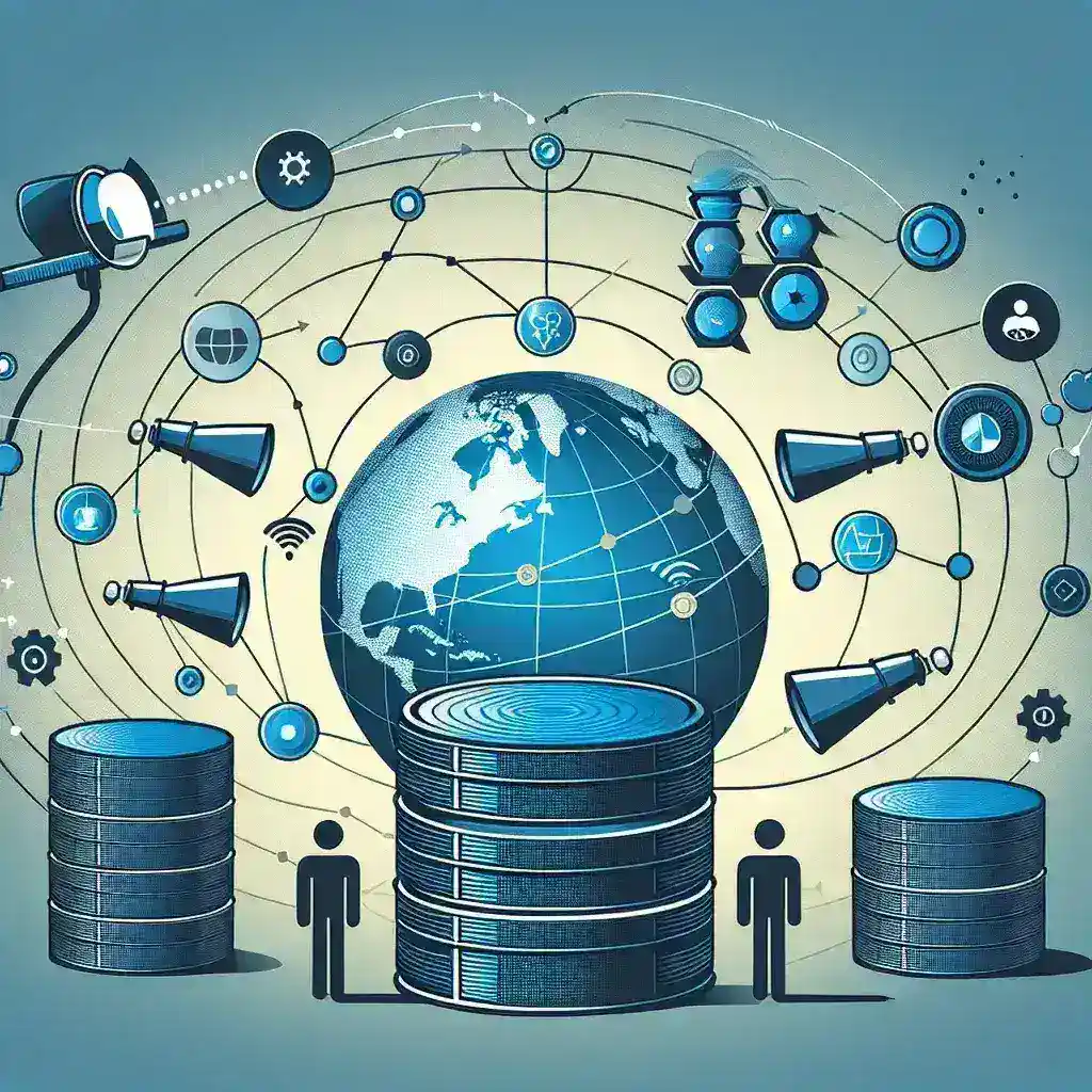 "Ilustrasi alat observabilitas untuk database distribusi global, menyoroti fitur monitoring dan pemantauan yang efisien dalam pengelolaan data."