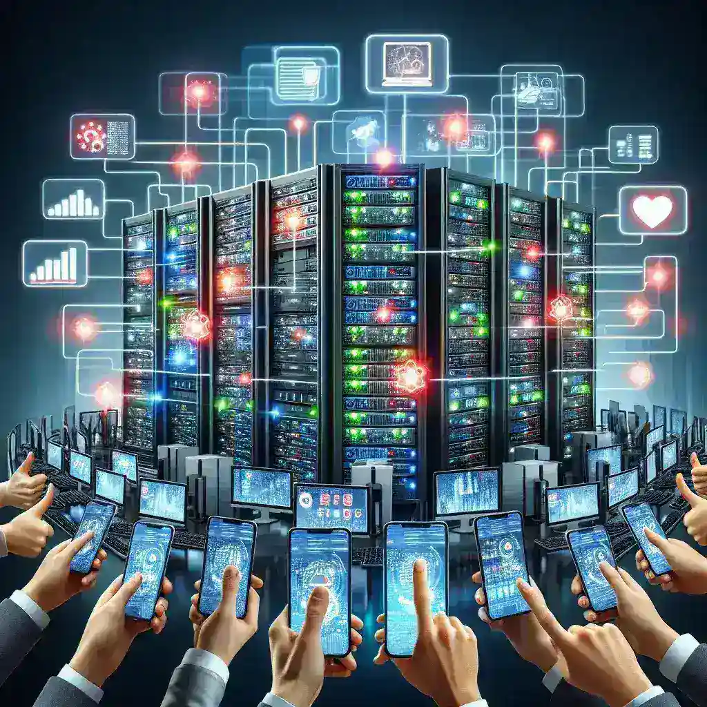 "Ilustrasi solusi pemantauan performa aplikasi real-time untuk optimalisasi sistem, menampilkan grafik analisis data dan pengukuran performa aplikasi di layar komputer."