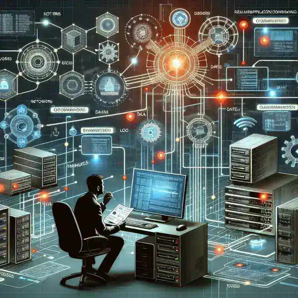 "Ilustrasi pemantauan performa aplikasi real-time dengan grafik analitik dan dashboard, menggambarkan pentingnya solusi optimasi sistem untuk meningkatkan efisiensi dan kinerja aplikasi."