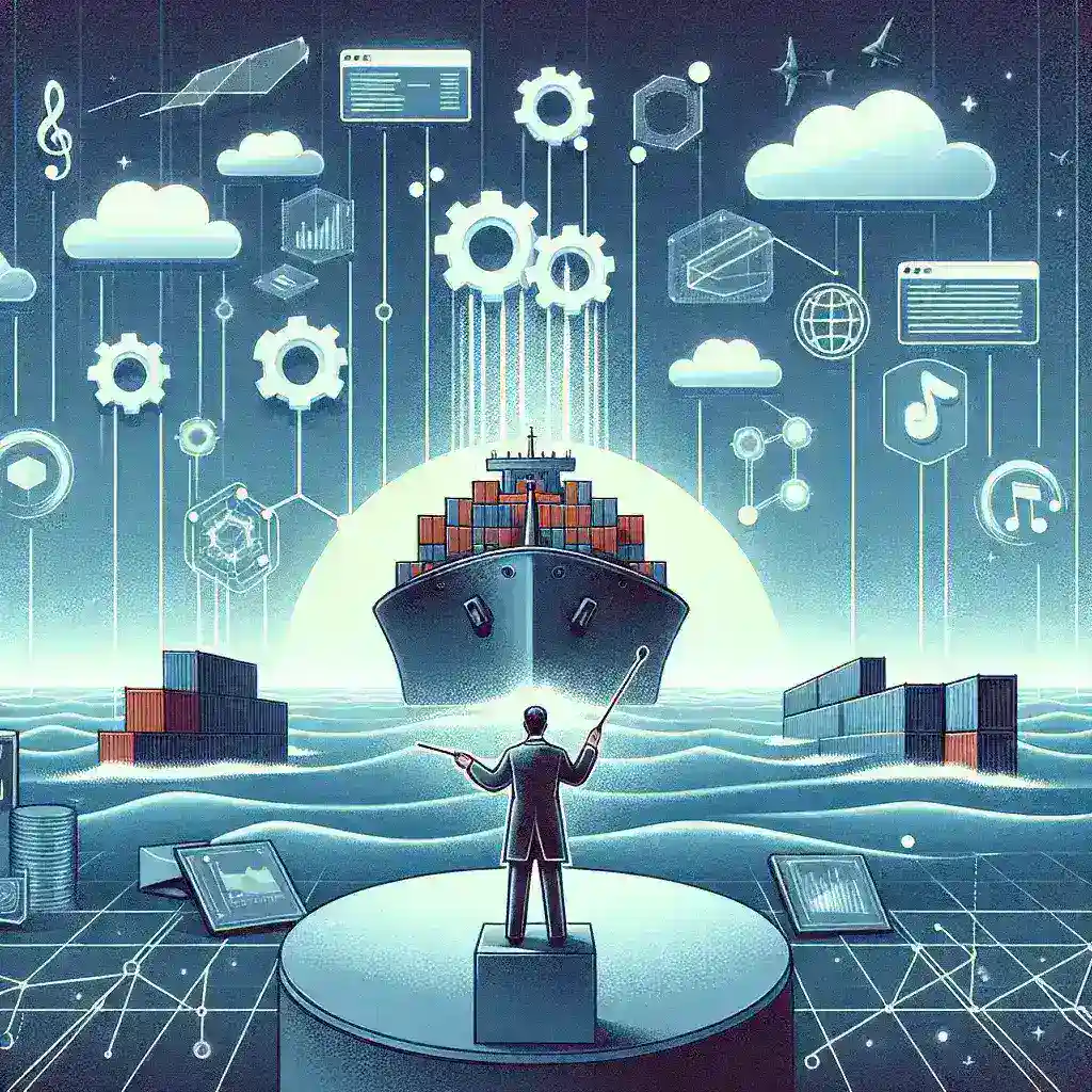 "Platform orkestra container generasi terbaru untuk manajemen aplikasi modern, menampilkan diagram arsitektur dan integrasi teknologi dengan fitur inovatif yang meningkatkan efisiensi dan skala."